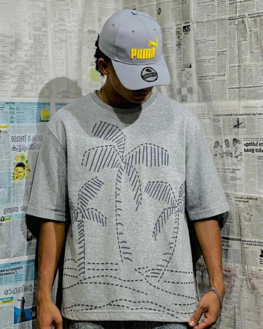 Men's Palm Tree Graphic Drop-Shoulder Tee - Premium Oversized Fit