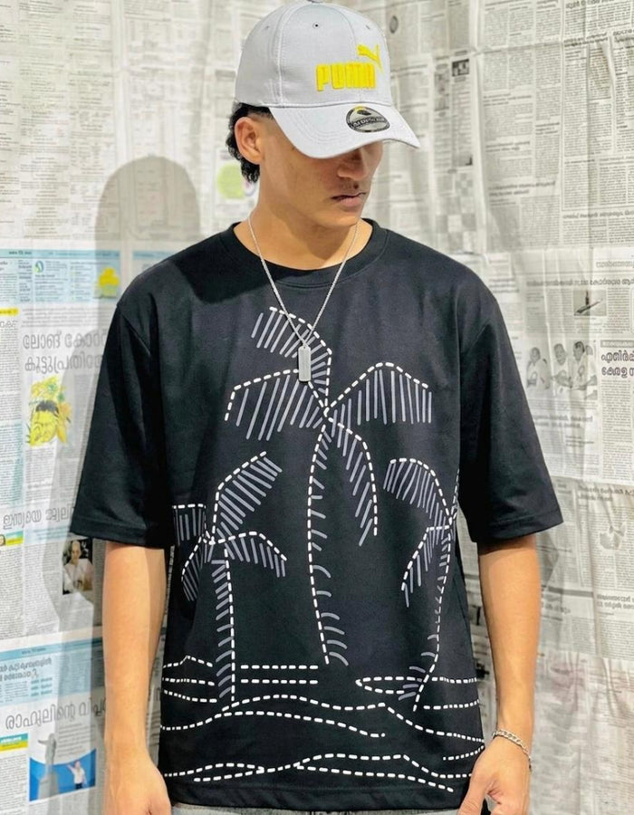 Men's Palm Tree Graphic Drop-Shoulder Tee - Premium Oversized Fit