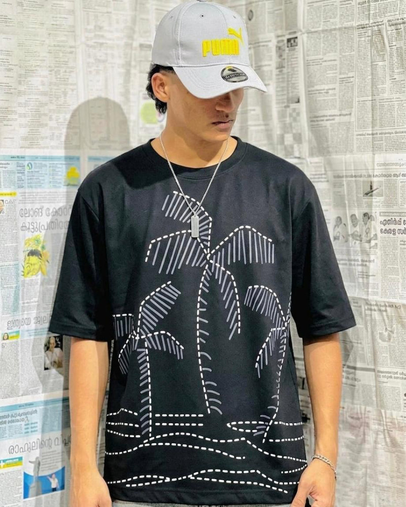 Men's Palm Tree Graphic Drop-Shoulder Tee - Premium Oversized Fit