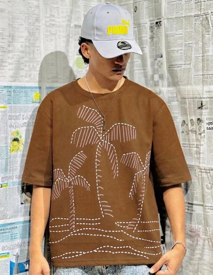Men's Palm Tree Graphic Drop-Shoulder Tee - Premium Oversized Fit