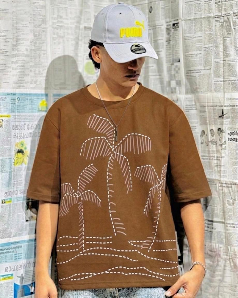 Men's Palm Tree Graphic Drop-Shoulder Tee - Premium Oversized Fit