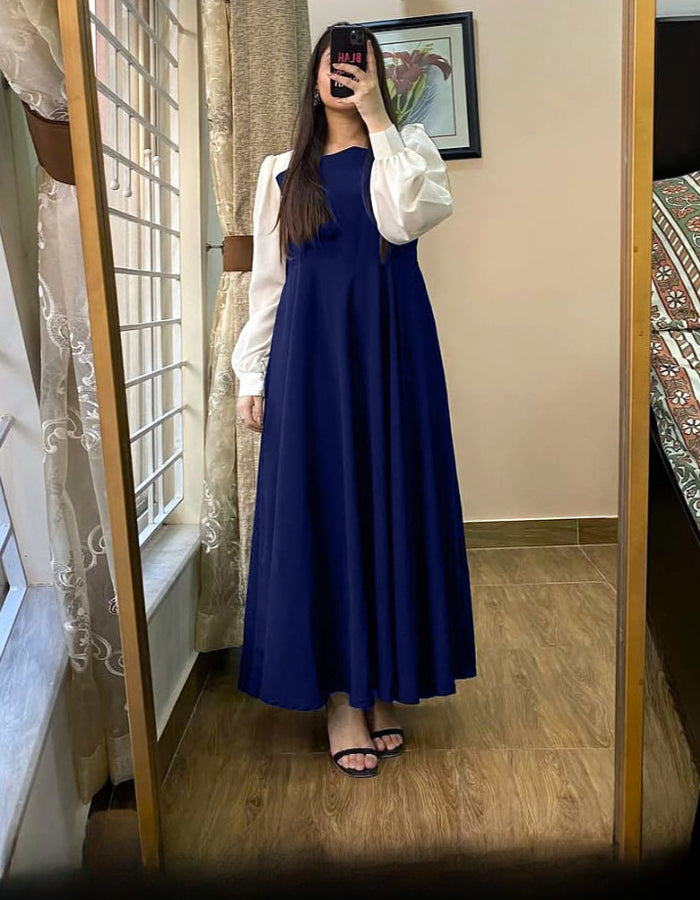 Pleated Black Maxi Dress with White Sleeves for Women