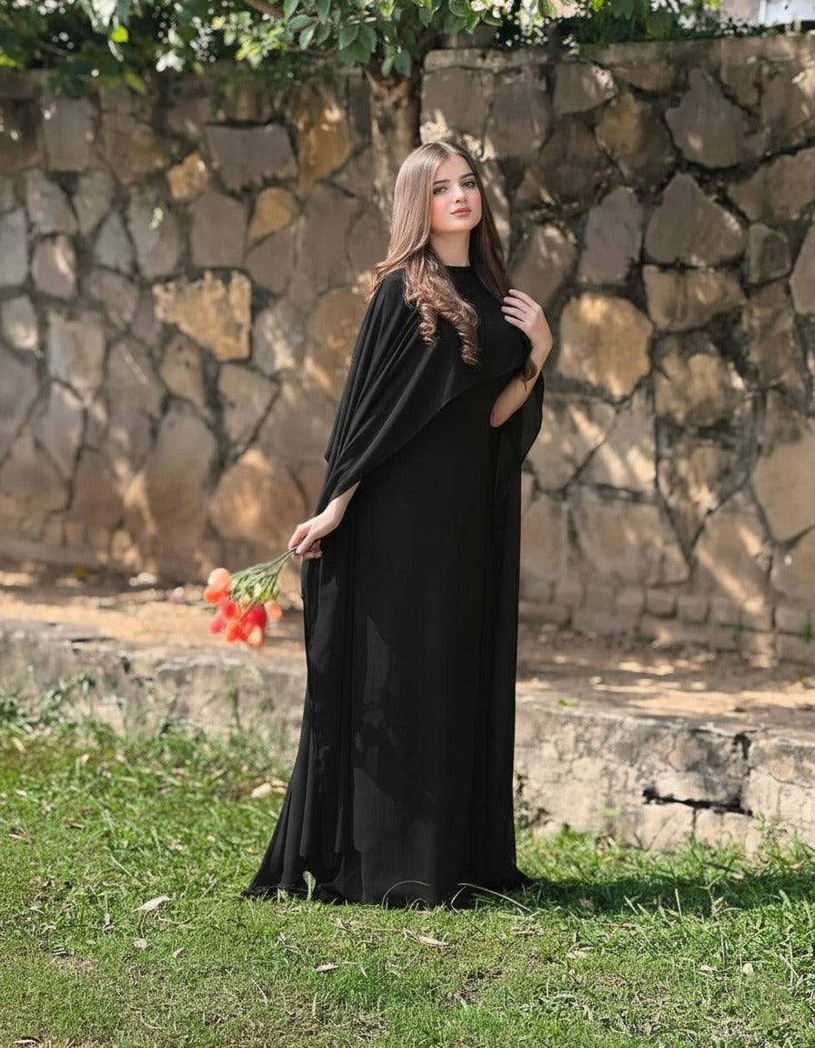 Stylish Cap Shawl Fitted Maxi 2PC for Women