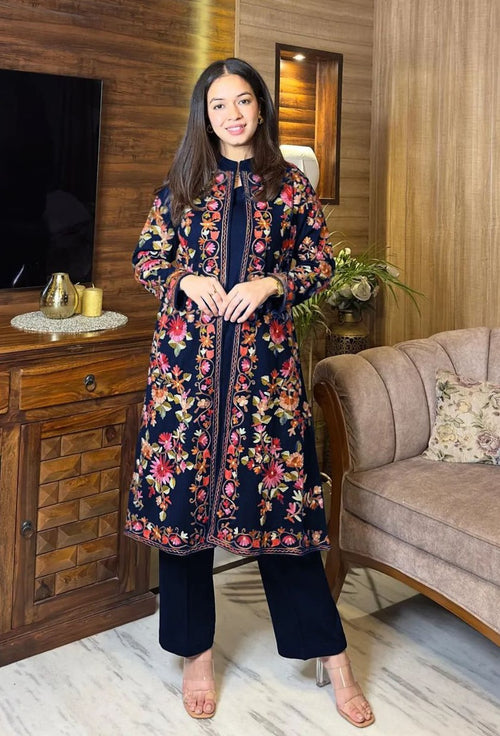 Embroidered 3PC Coat Set for Women