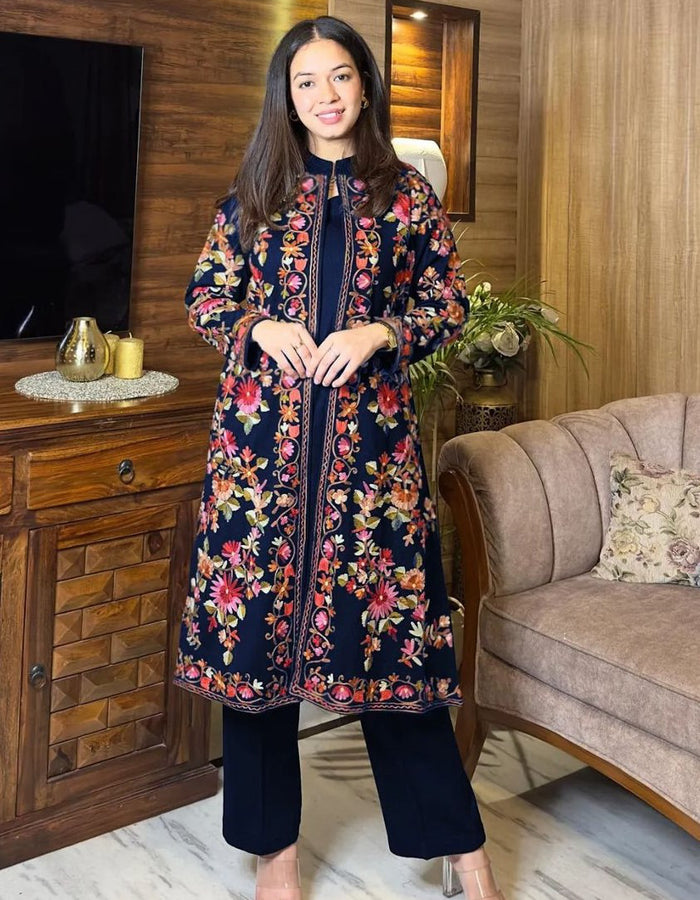 Embroidered 3PC Coat Set for Women