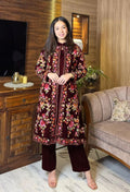 Embroidered 3PC Coat Set for Women