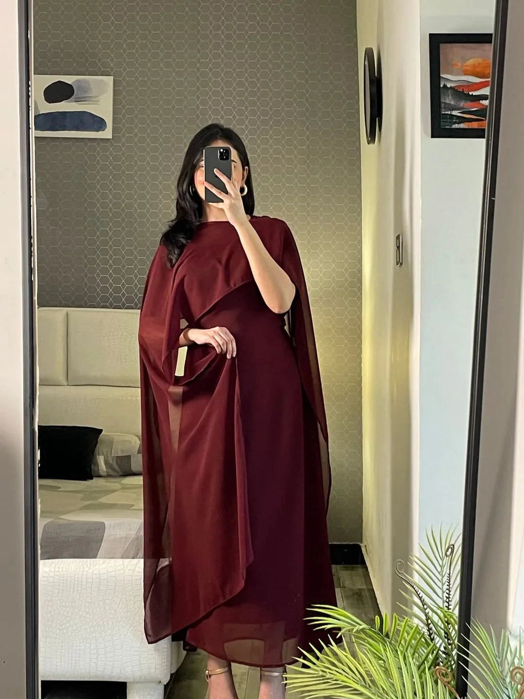 Stylish Cap Shawl Fitted Maxi 2PC for Women