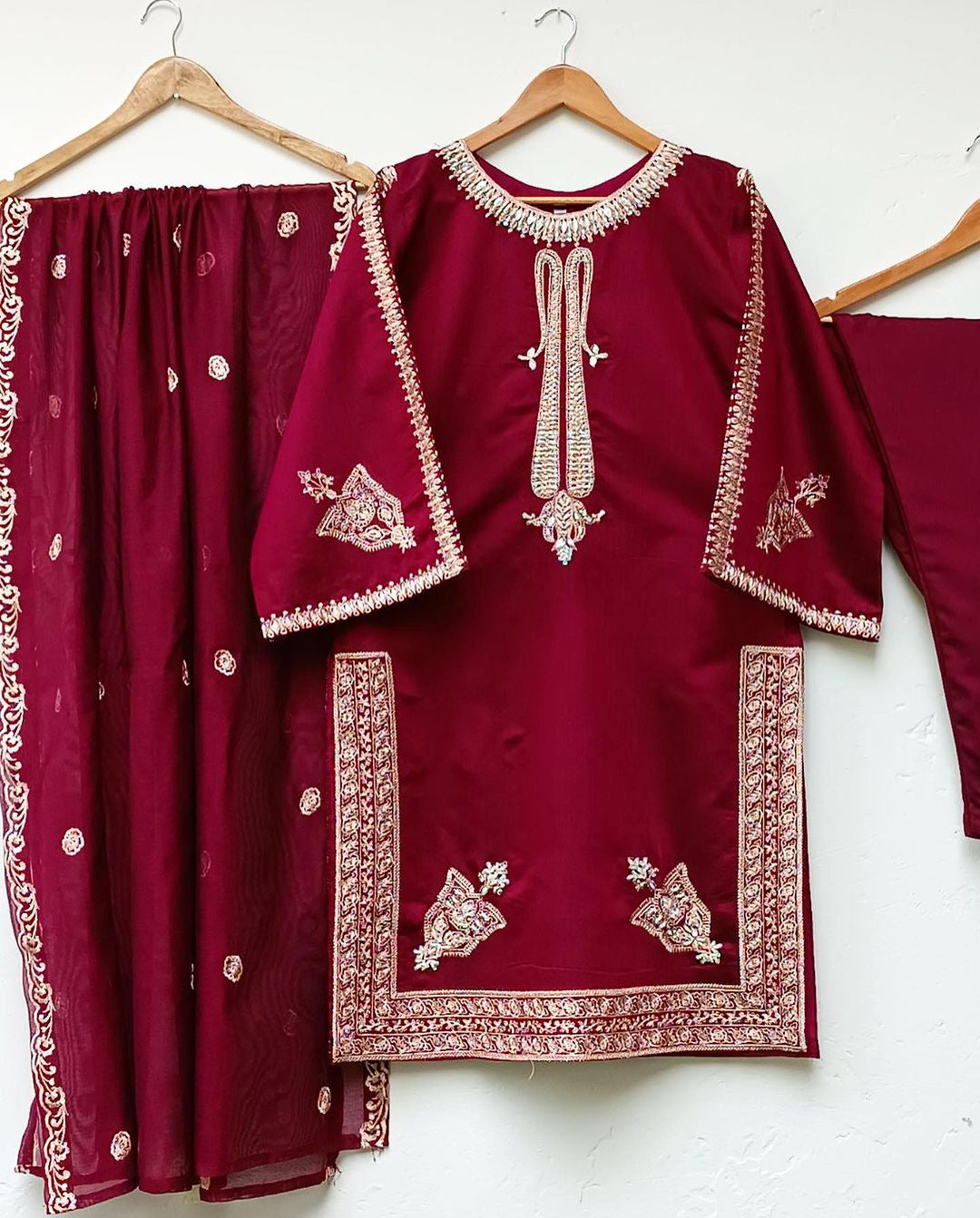 Elegant Embroidered Shirt Dupatta 3PC