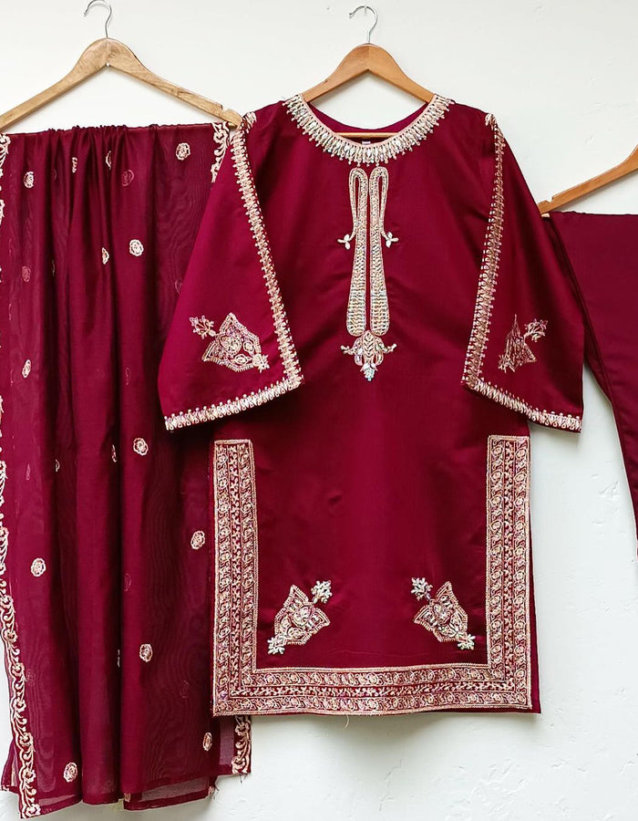 Elegant Embroidered Shirt Dupatta 3PC