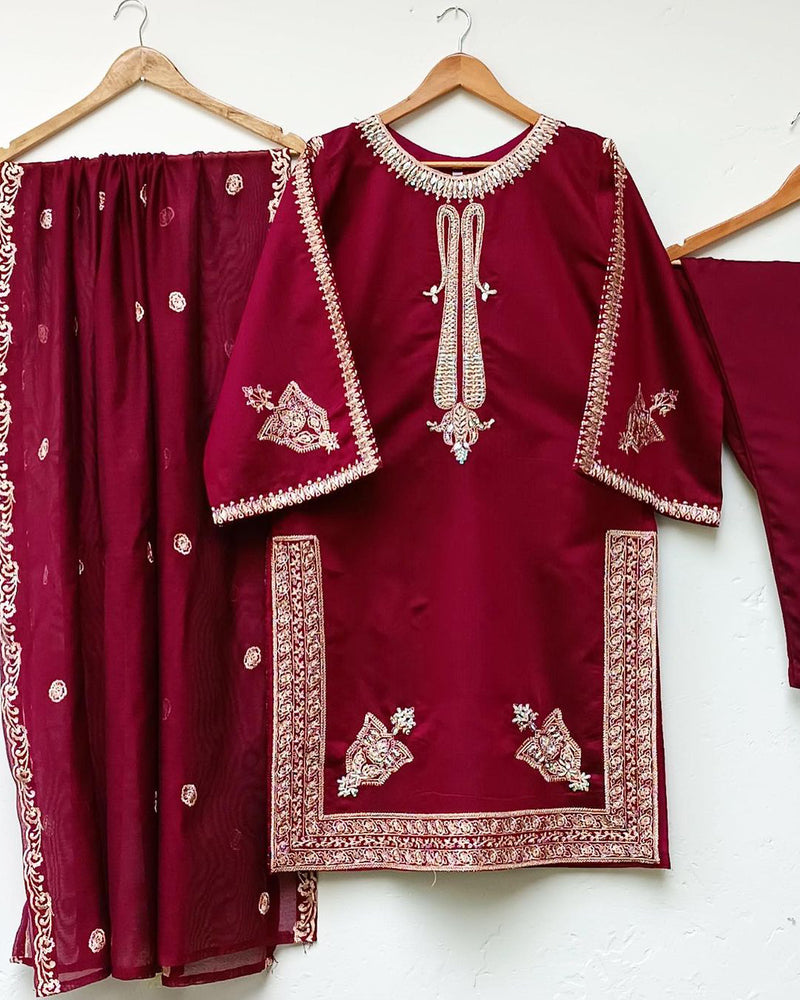 Elegant Embroidered Shirt Dupatta 3PC