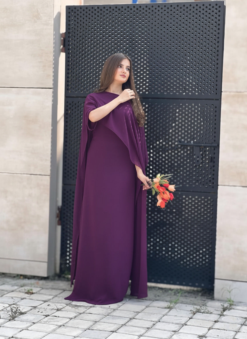 Stylish Cap Shawl Fitted Maxi 2PC for Women